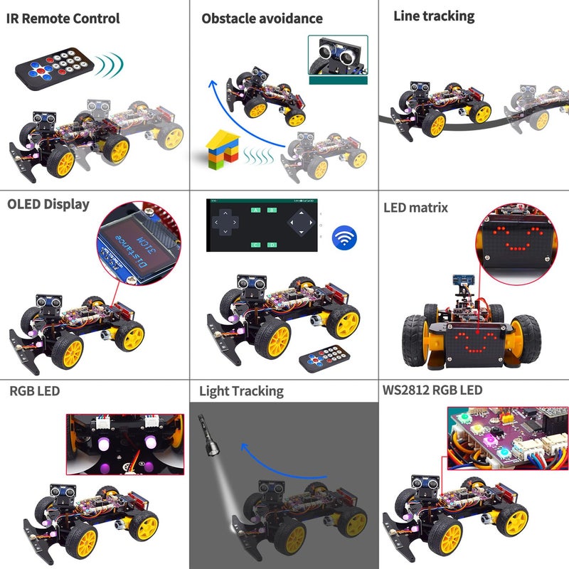 Adeept Smart Car Kit(Compatible with Arduino IDE), Line Tracking, Obstacle Avoidance, OLED Display, Ultrasonic Sensor, IR Wireless Remote Control, DIY STEM Educational Robot Car Kit - Image 4