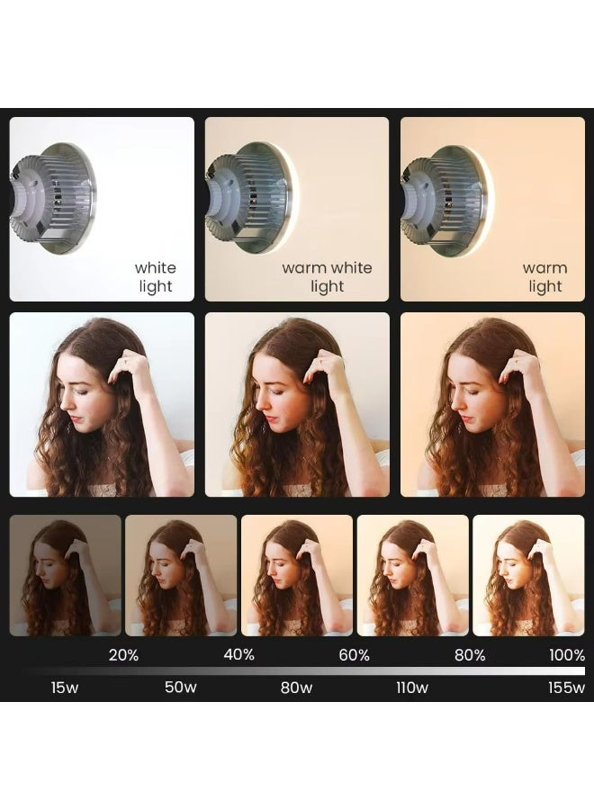 155W LED E27 UFO Photography Bulb - Adjustable Color Temperature (3000K-6500K), Remote Control, 50,000-Hour Lifespan, 90+ CRI for Studio/Home/Commercial Lighting - Image 2