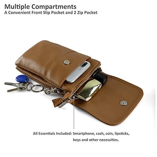 befen Leather Cell Phone Crossbody Wallet Purses and Handbags Smartphone Trendy Travel Cross Body Bags for Women - Fit iPhone 14 Pro Max, Cognac Brown - Image 4