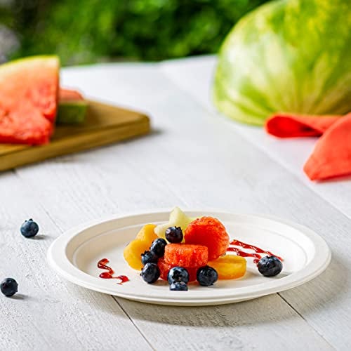 Gusto Comfy Package 100% Compostable 9 Inch Heavy-Duty Plates [125 Pack] Eco-Friendly Disposable Sugarcane Paper Plates, White - Image 5