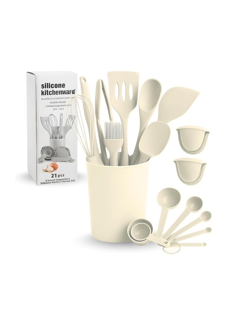 JUNI Kitchen Utensils Set – 21-Piece Silicone Kitchen Utensils Set, Heat-Resistant Silicone Cooking Utensils, Non-Stick Cookware Safe Kitchen Tool Set, BPA-Free with Storage Holder - Image 1