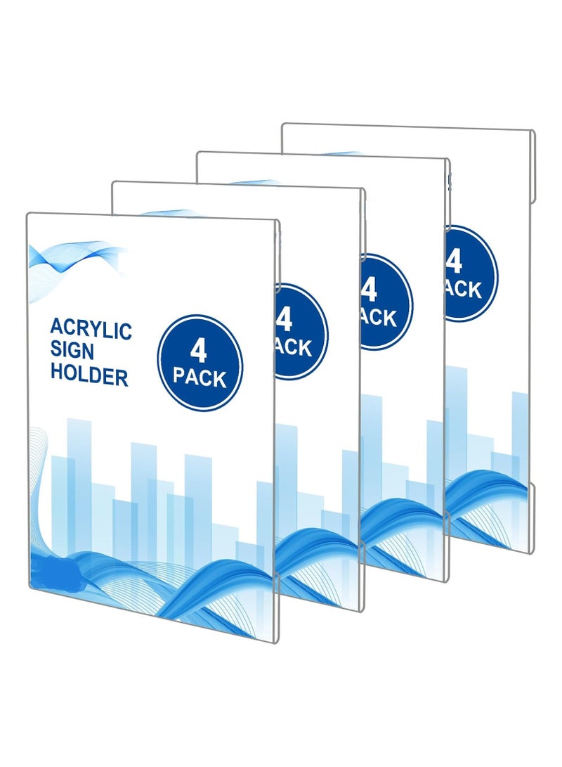 Slasa SLASA A4 Clear Acrylic Sign Holders – Set of 4 Wall Mount Frames with Adhesive Tape, No Drilling – Poster, Memo, Document Display Holder for Office, Store, Restaurant - Image 1