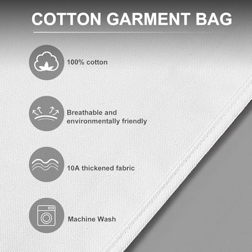 Ribbonlic 40" 100% Organic Cotton Garment Bags for Hanging Clothes and Storage, Breathable Clothes Covers with Viewing Window and Card Pocket for Short Dresses, Jackets, Suits - Image 4