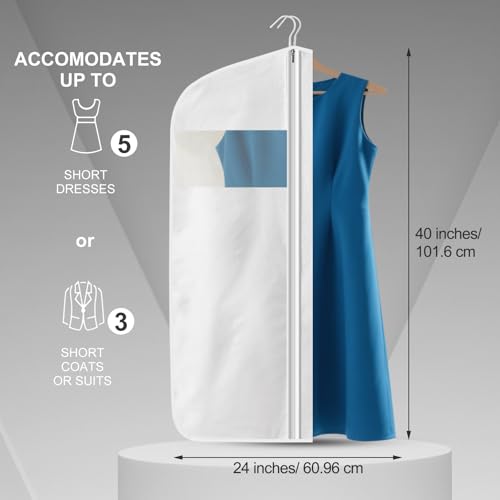 Ribbonlic 40" 100% Organic Cotton Garment Bags for Hanging Clothes and Storage, Breathable Clothes Covers with Viewing Window and Card Pocket for Short Dresses, Jackets, Suits - Image 3