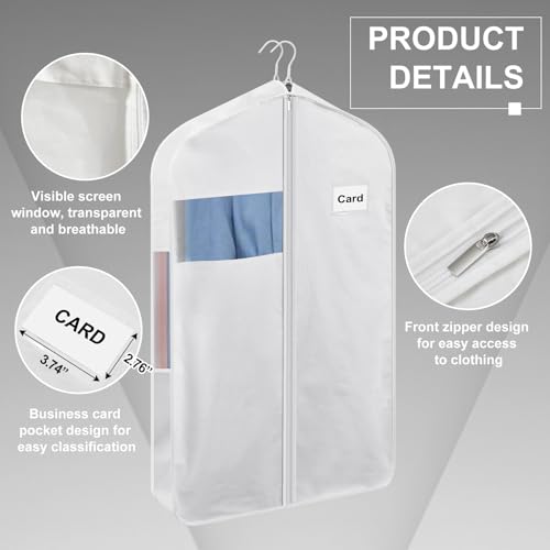 Ribbonlic 40" 100% Organic Cotton Garment Bags for Hanging Clothes and Storage, Breathable Clothes Covers with Viewing Window and Card Pocket for Short Dresses, Jackets, Suits - Image 2