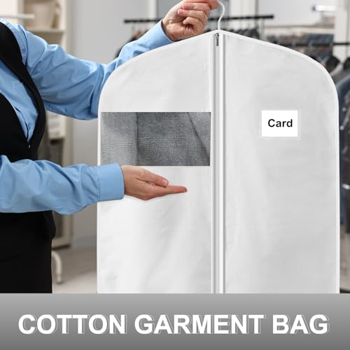 Ribbonlic 40" 100% Organic Cotton Garment Bags for Hanging Clothes and Storage, Breathable Clothes Covers with Viewing Window and Card Pocket for Short Dresses, Jackets, Suits - Image 5