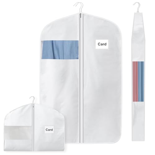 Ribbonlic 40" 100% Organic Cotton Garment Bags for Hanging Clothes and Storage, Breathable Clothes Covers with Viewing Window and Card Pocket for Short Dresses, Jackets, Suits - Image 1