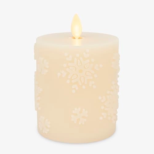 Luminara White Swan Snowflake Embossed Flameless LED Candle 32 x 45 Moving Flame Safe Timer Feature Real Wax Battery Operated Home Dcor - Image 1