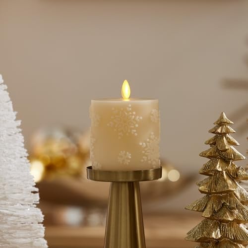 Luminara White Swan Snowflake Embossed Flameless LED Candle 32 x 45 Moving Flame Safe Timer Feature Real Wax Battery Operated Home Dcor - Image 3