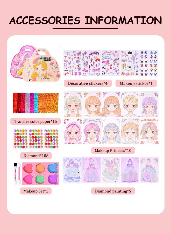 Paper Makeup DIY Girls Toy Kit, Paper Craft Kits, Art Craft Activity with Diamond Painting and Princess Dress Up Set, Ideal Birthday Party Gift for Girls Ages 4 5 6 7 8 9+ Year Old - Image 1