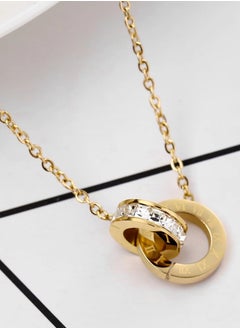 Titanium Steel Double Ring Full Diamond Necklace 18k Gold