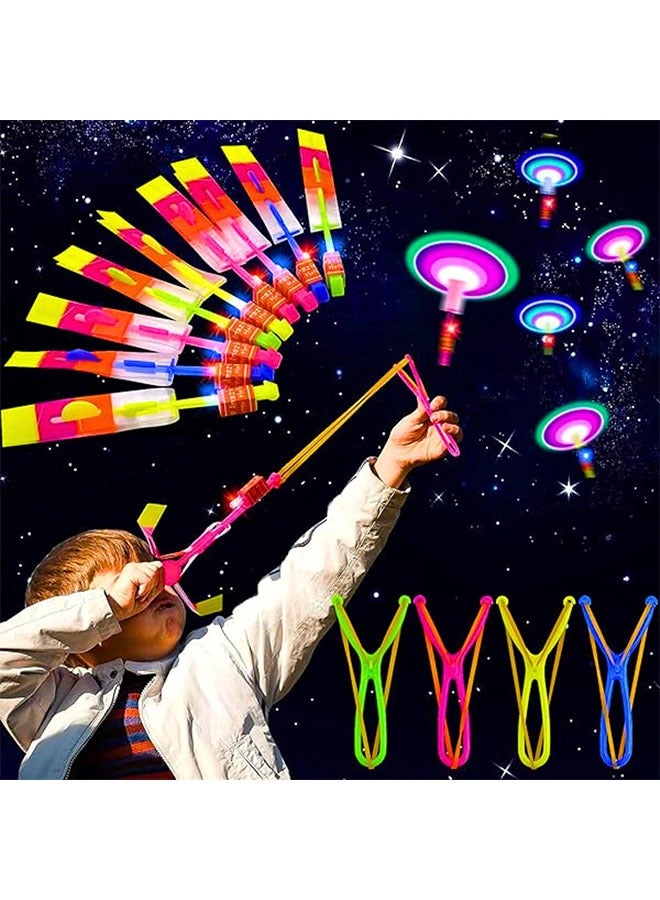 Geustos 12PCS Helicopter Flying Toy, Rocket Slingshot Toy, with LED Lights Glow in The Dark, Fun Party Supplies for Birthday Gifts, Outdoor Game for Children Kids, Educational Toys for Children（Random color）  - Image 2