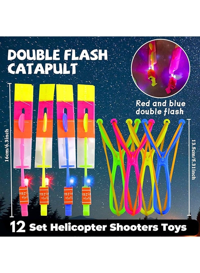 Geustos 12PCS Helicopter Flying Toy, Rocket Slingshot Toy, with LED Lights Glow in The Dark, Fun Party Supplies for Birthday Gifts, Outdoor Game for Children Kids, Educational Toys for Children（Random color）  - Image 4