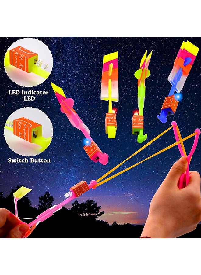 Geustos 12PCS Helicopter Flying Toy, Rocket Slingshot Toy, with LED Lights Glow in The Dark, Fun Party Supplies for Birthday Gifts, Outdoor Game for Children Kids, Educational Toys for Children（Random color）  - Image 5