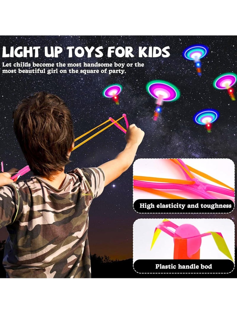 Geustos 12PCS Helicopter Flying Toy, Rocket Slingshot Toy, with LED Lights Glow in The Dark, Fun Party Supplies for Birthday Gifts, Outdoor Game for Children Kids, Educational Toys for Children（Random color）  - Image 3