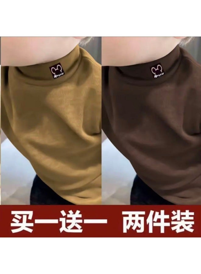 Children's Half Turtleneck Velvet Bottoming Shirt For Boys And Girls In Autumn And Winter, Casual And Versatile Cartoon Tops, Medium And Large Kidsren's Long-sleeved T-shirts