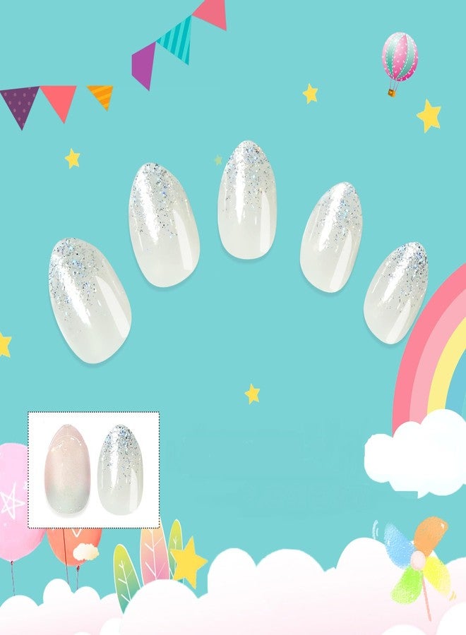 Kawyehu Kids Press on Nails Almond Children Fake Nails Artificial Nail Tips Adhesive Full Cover Short False Fingernails for Girls Kids Nail Decoration (Crystal Diamonds) - Image 3