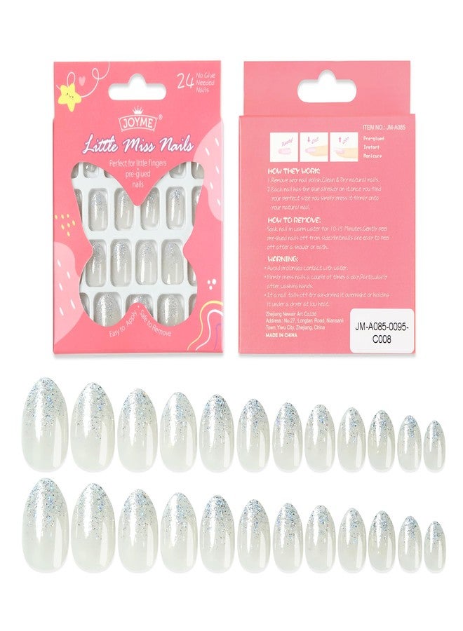 Kawyehu Kids Press on Nails Almond Children Fake Nails Artificial Nail Tips Adhesive Full Cover Short False Fingernails for Girls Kids Nail Decoration (Crystal Diamonds) - Image 4