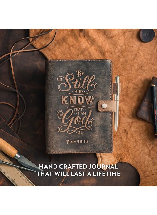 Moonster Refillable Leather Journal Psalm 46:10 Bible Verse Embossed Journals with Pen – Milled A5 Leather Journal Lined Paper - Journals for Women – Leather Notebook with Pen Holder - 320 Pages - Image 2