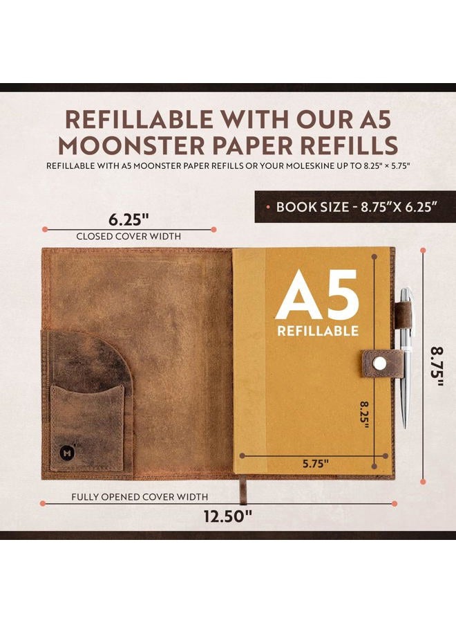 Moonster Refillable Leather Journal Psalm 46:10 Bible Verse Embossed Journals with Pen – Milled A5 Leather Journal Lined Paper - Journals for Women – Leather Notebook with Pen Holder - 320 Pages - Image 3