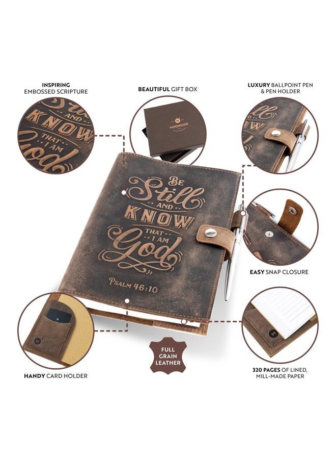 Moonster Refillable Leather Journal Psalm 46:10 Bible Verse Embossed Journals with Pen – Milled A5 Leather Journal Lined Paper - Journals for Women – Leather Notebook with Pen Holder - 320 Pages - Image 5