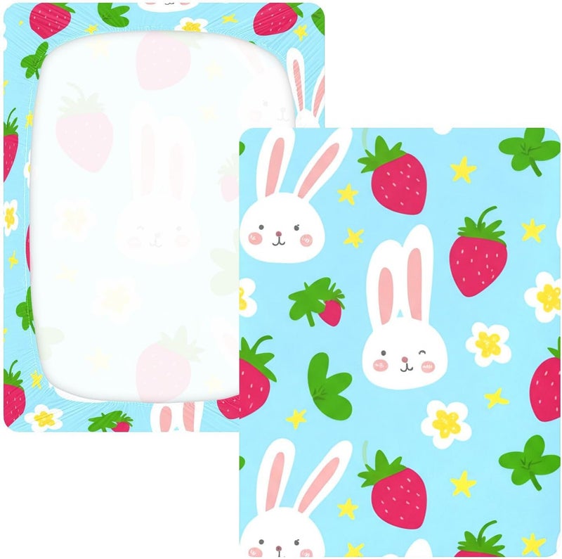 xigua Rabbit Baby Crib Sheets, Super Soft Combed Cotton Fitted Sheets, Breathable Skin-Friendly Baby Sheets for Standard Crib and Toddler Mattress & Playard, 52x28x9 Inch - Image 3