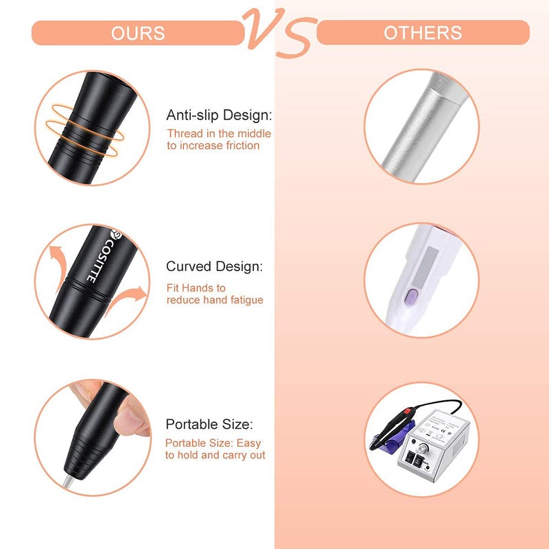 COSITTE Electric Nail Drill, USB Electric Nail Drill Machine for Acrylic Nails, Portable Electrical Nail File Polishing Tool Manicure Pedicure Efile Nail Supplies for Home and Salon Use Black - Image 3