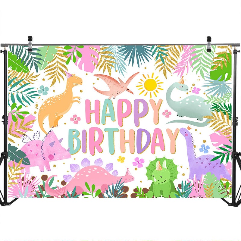 Mocsicka Dinosaur Birthday Backdrop - Cartoon Girl Birthday Background Party Decor - World Banner Theme Party Supplies for Kids, 7x5ft, Multi - Image 4