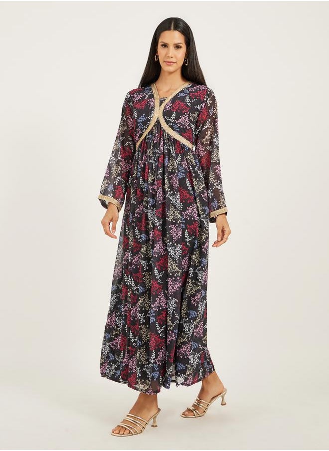 Maxim Creation Printed A-Line Lace V-Neck Kaftan by Styli  - Image 1