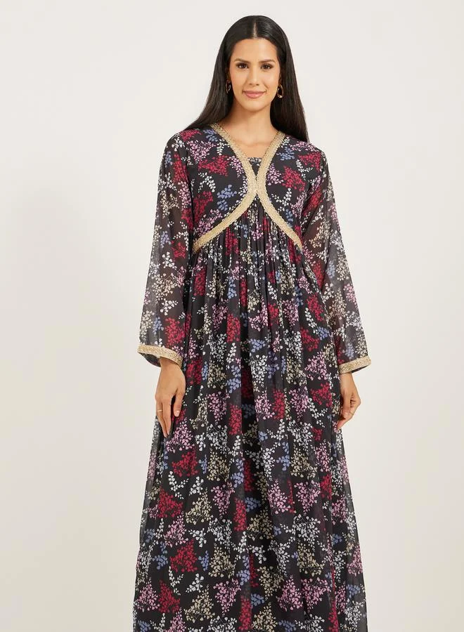 Maxim Creation Printed A-Line Lace V-Neck Kaftan by Styli