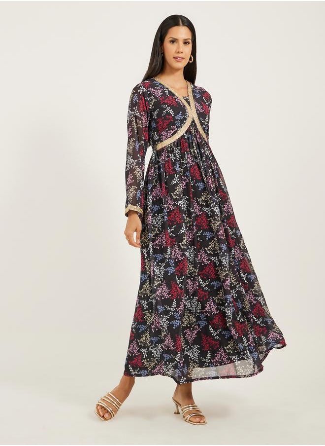 Maxim Creation Printed A-Line Lace V-Neck Kaftan by Styli  - Image 2