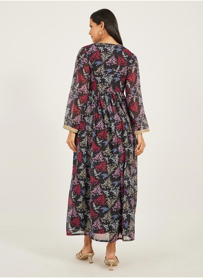 Maxim Creation Printed A-Line Lace V-Neck Kaftan by Styli  - Image 5