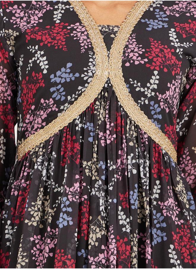 Maxim Creation Printed A-Line Lace V-Neck Kaftan by Styli  - Image 4