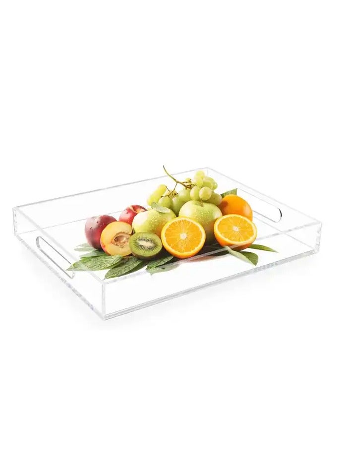 Story Of Candle Clear Serving Tray, Acrylic Decorative Serving Trays with Handles for Kitchen Dining Room Table Ottoman Vanity Countertop 16" x 12" - Image 1