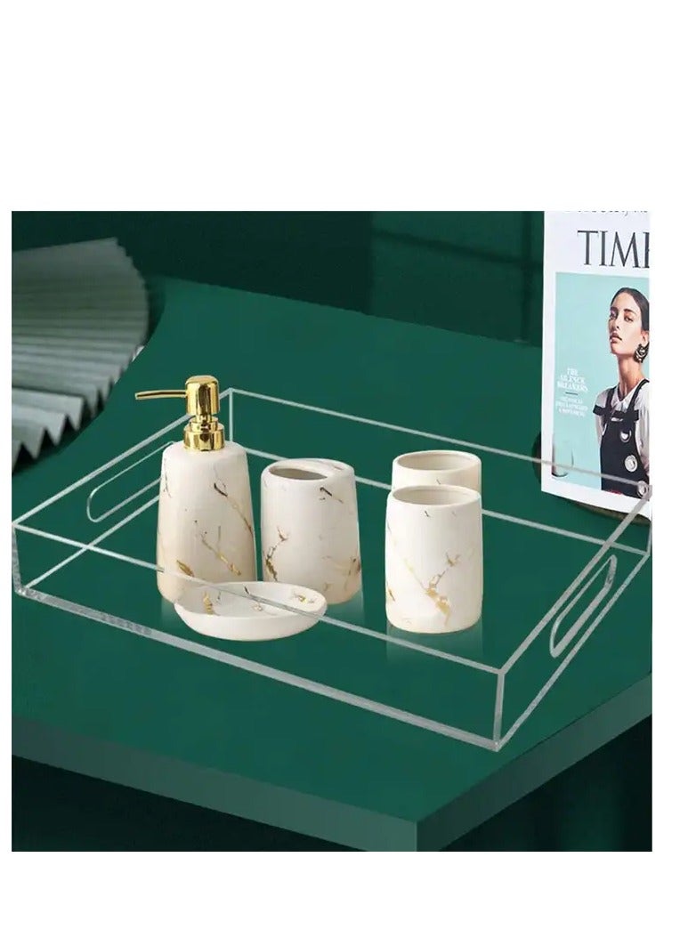 Story Of Candle Clear Serving Tray, Acrylic Decorative Serving Trays with Handles for Kitchen Dining Room Table Ottoman Vanity Countertop 16" x 12" - Image 2