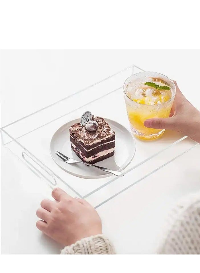 Story Of Candle Clear Serving Tray, Acrylic Decorative Serving Trays with Handles for Kitchen Dining Room Table Ottoman Vanity Countertop 16" x 12" - Image 4
