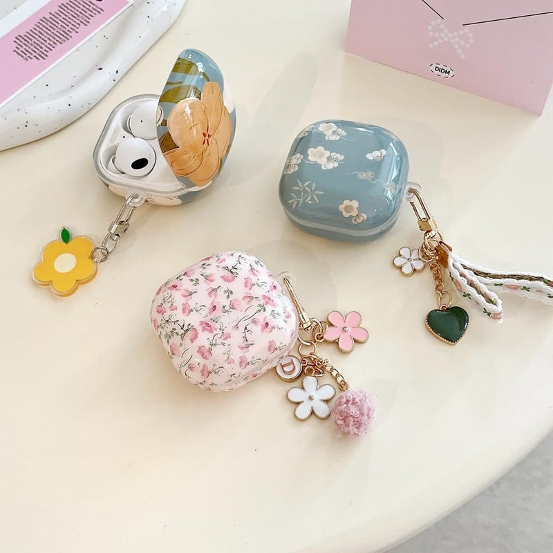 Pink Floral Shockproof Earbuds Protective Case - With Attached Lanyard Secure Fit Earbuds Case for Galaxy Buds FE, 2, 2 Pro, Pro, Live Models Commuters Travelers Students - Image 5