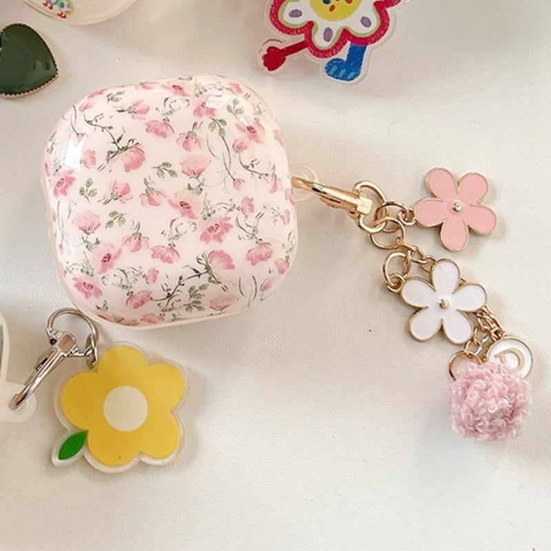 Pink Floral Shockproof Earbuds Protective Case - With Attached Lanyard Secure Fit Earbuds Case for Galaxy Buds FE, 2, 2 Pro, Pro, Live Models Commuters Travelers Students - Image 3