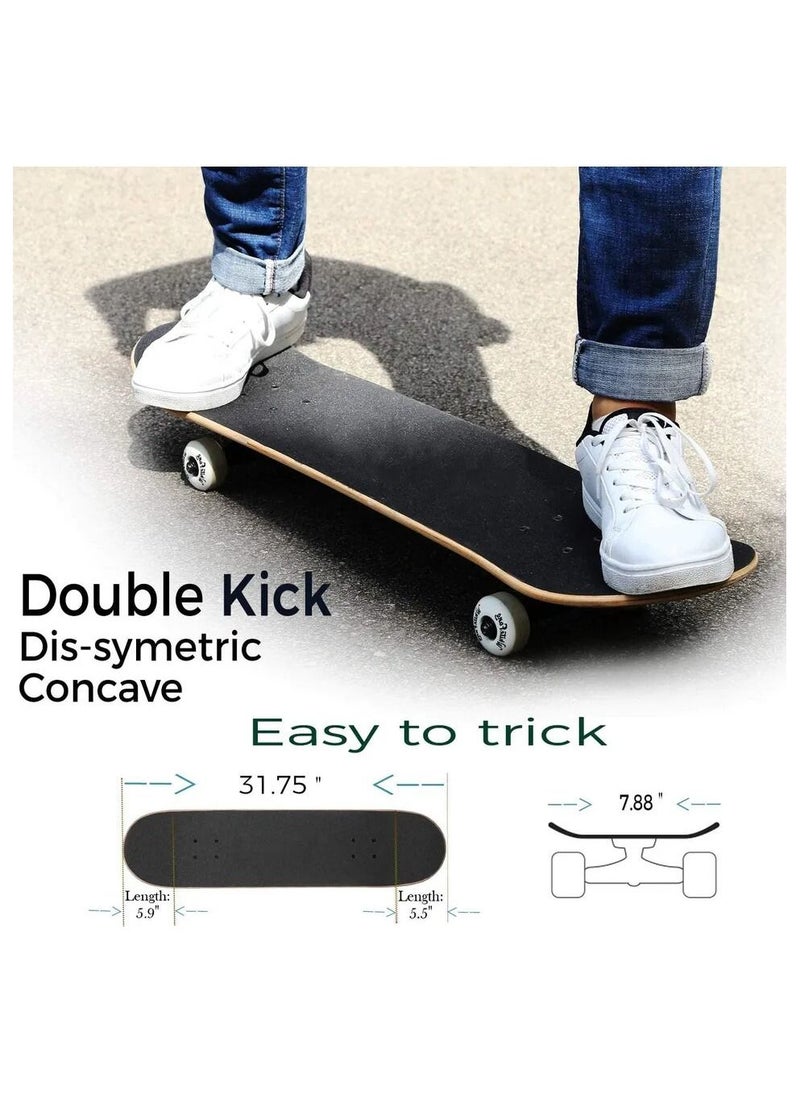AD - AD Skateboards for Beginners, 31.75" x 7.88", 7 Layer Canadian Maple Double Kick Concave Standard and Tricks Skateboards for Kids and Beginners - Image 1