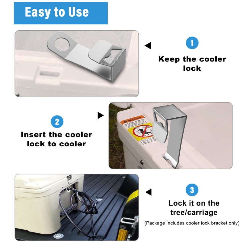 DUDSOEHO 2 Packs Cooler Lock Bracket with Bottle Opener, Heavy Duty Metal Cooler Tie Down Compatible with Yeti/RTIC Coolers, Security Lock Bracket Cooler Accessories - Image 5