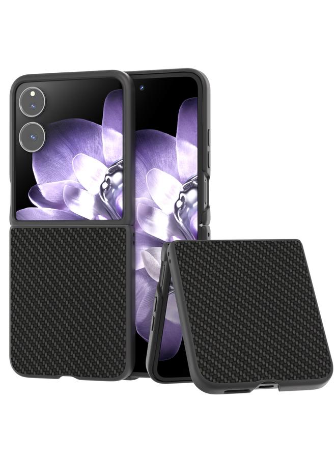 erorex For Xiaomi Mix Flip Black Frame Carbon Fiber Texture PU Phone Case(Black)