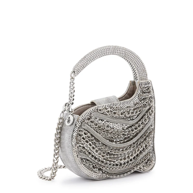 Anaar Anaar TIMELESS ANNETTE Metallic Silver Chain Embellished Clutch Bag