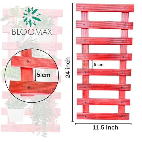 bloomax® - Hanging Red Wooden Wall Planter for Indoor Outdoor Plants Wall Mount Planter, Air Plant Holder, Wooden Trellis for Climbing Plants (60 Cm(Set of-2) - Image 4