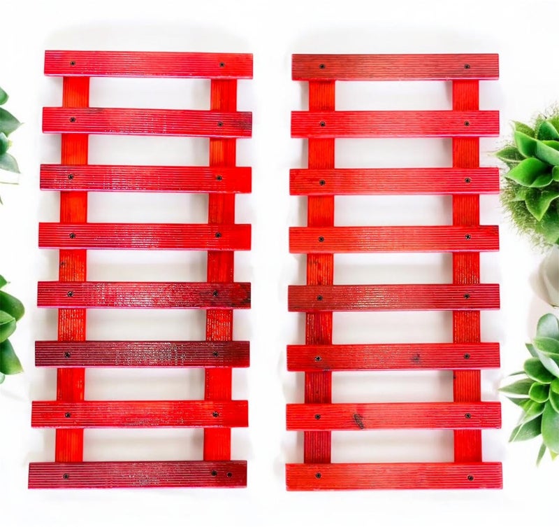 bloomax® - Hanging Red Wooden Wall Planter for Indoor Outdoor Plants Wall Mount Planter, Air Plant Holder, Wooden Trellis for Climbing Plants (60 Cm(Set of-2) - Image 3