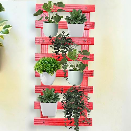 bloomax® - Hanging Red Wooden Wall Planter for Indoor Outdoor Plants Wall Mount Planter, Air Plant Holder, Wooden Trellis for Climbing Plants (60 Cm(Set of-2) - Image 1