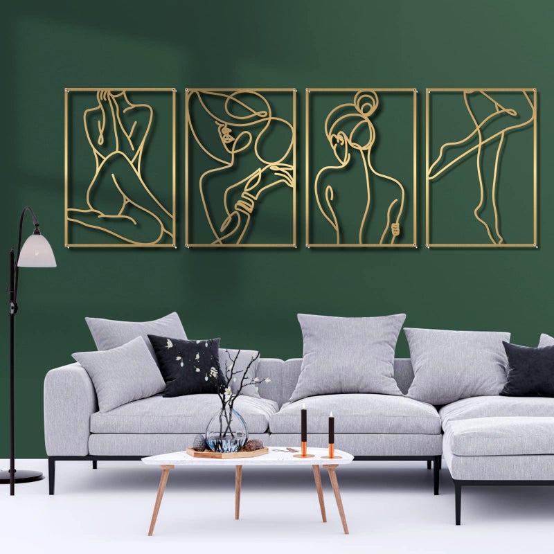 Glamativity Large 4 Pack Gold Wall Art, Minimalist Single Line Art, Real Metal Wall Art, Woman's Body Shape Abstract Art (Gold Elegant Style, L Size 22.5 x 15.7'') - Image 1