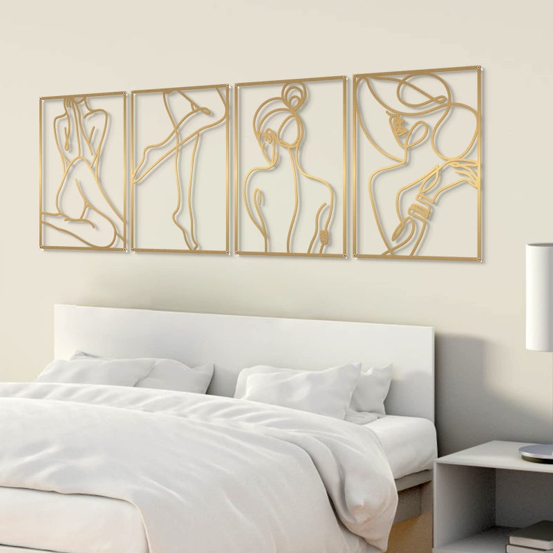 Glamativity Large 4 Pack Gold Wall Art, Minimalist Single Line Art, Real Metal Wall Art, Woman's Body Shape Abstract Art (Gold Elegant Style, L Size 22.5 x 15.7'') - Image 2
