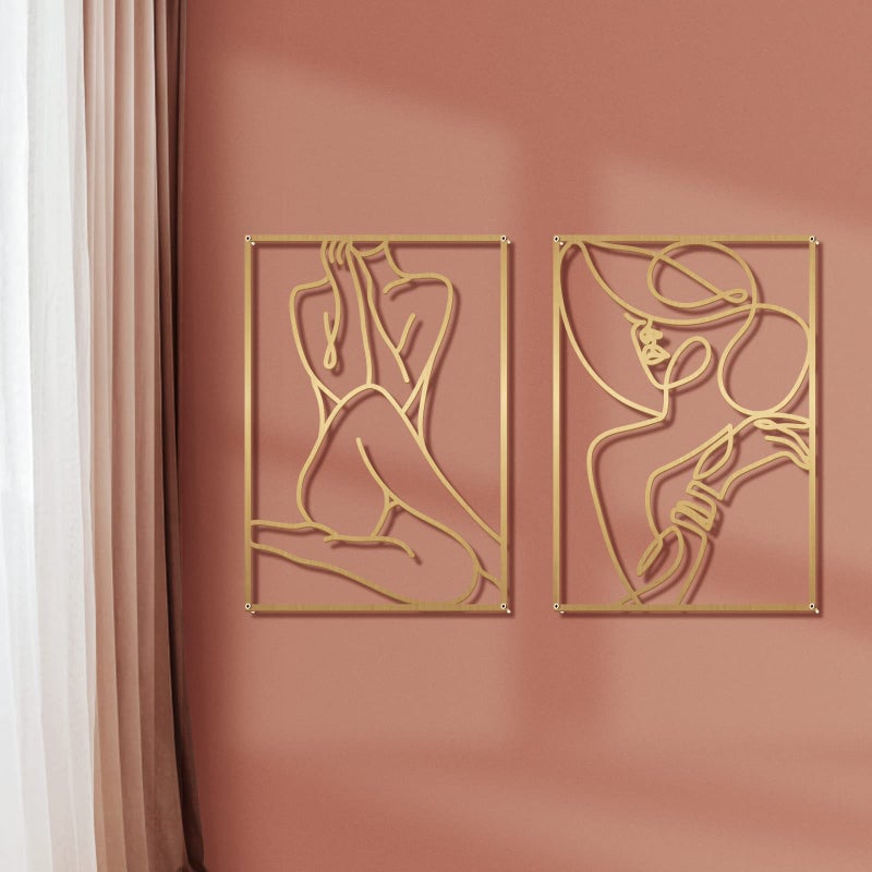 Glamativity Large 4 Pack Gold Wall Art, Minimalist Single Line Art, Real Metal Wall Art, Woman's Body Shape Abstract Art (Gold Elegant Style, L Size 22.5 x 15.7'') - Image 5
