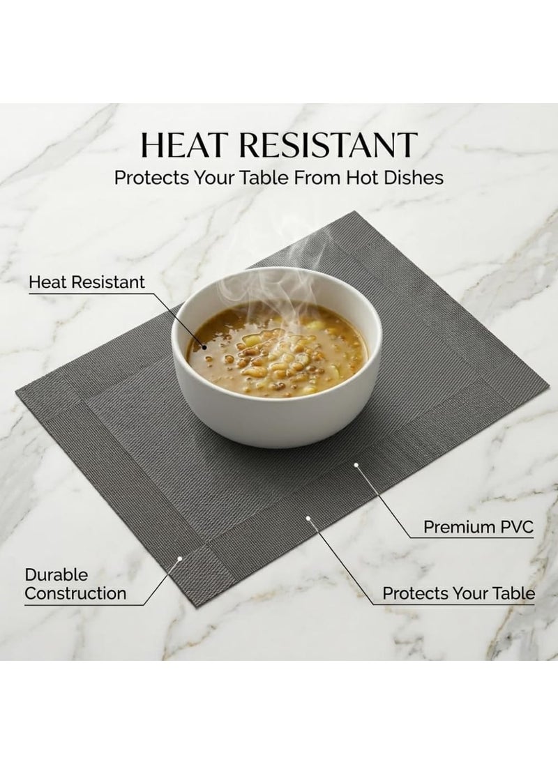 6 Pieces PVC Placemats Set, Heat Resistant and Waterproof Table Mats, Dining Table Protection, Tableware Mats - Grey - 30x45 سم - Image 3