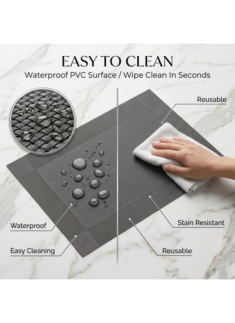 6 Pieces PVC Placemats Set, Heat Resistant and Waterproof Table Mats, Dining Table Protection, Tableware Mats - Grey - 30x45 سم - Image 2